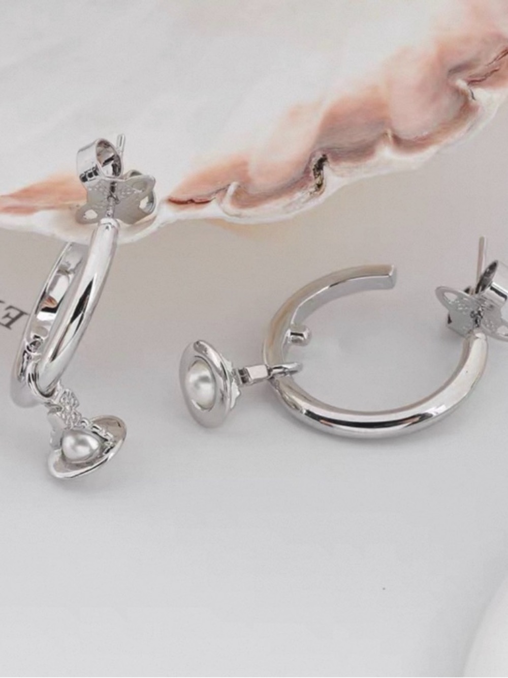 Vivienne Westwood Silver Hoop Earring with Pearl Orb Charm - Picture 3 of 7